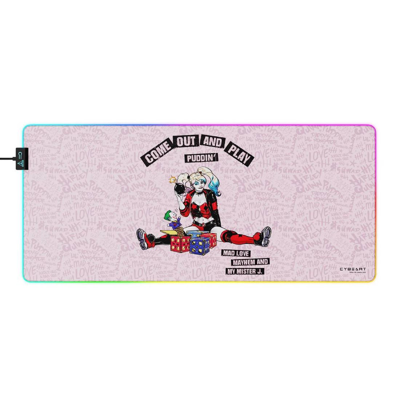 Cybeart Licensed Harley Quinn RGB Aurora XXL Gaming MousePad - Harley Quinn Edition - حصيرة فأرة